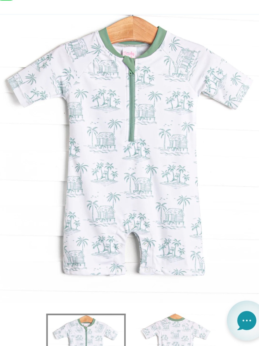 Stitchy Fish 2T Short Sleeve Rashguard Swimsuit in White with Seafoam Print